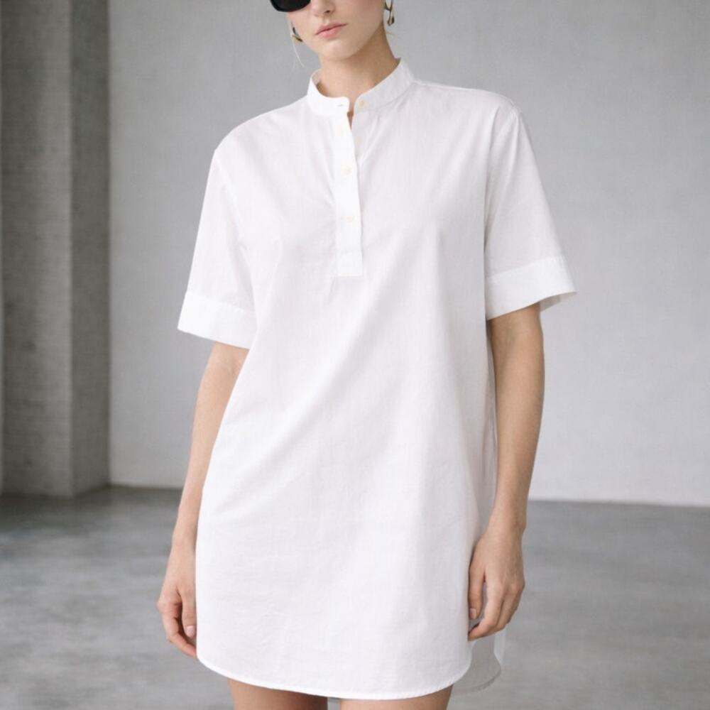 Balenciaga Paris Band Collar Tunic Shirt Dress in White Cotton size 38